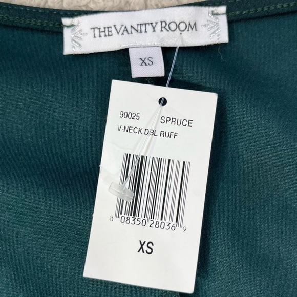 NWT Vanity Room Nordstrom Dark Green V-Neck Dress Sz XS Bell Sleeves Boho Tiered - Picture 2 of 10